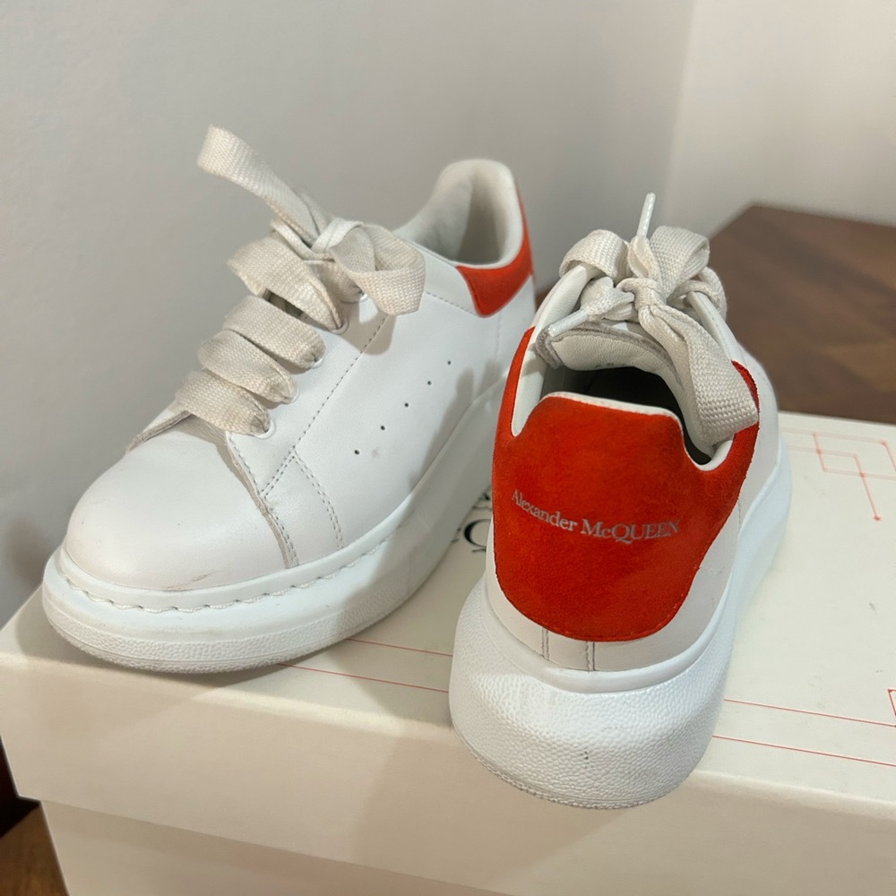 Alexander McQueen Kids White Sneakers with Orange Accents Size 31 EU